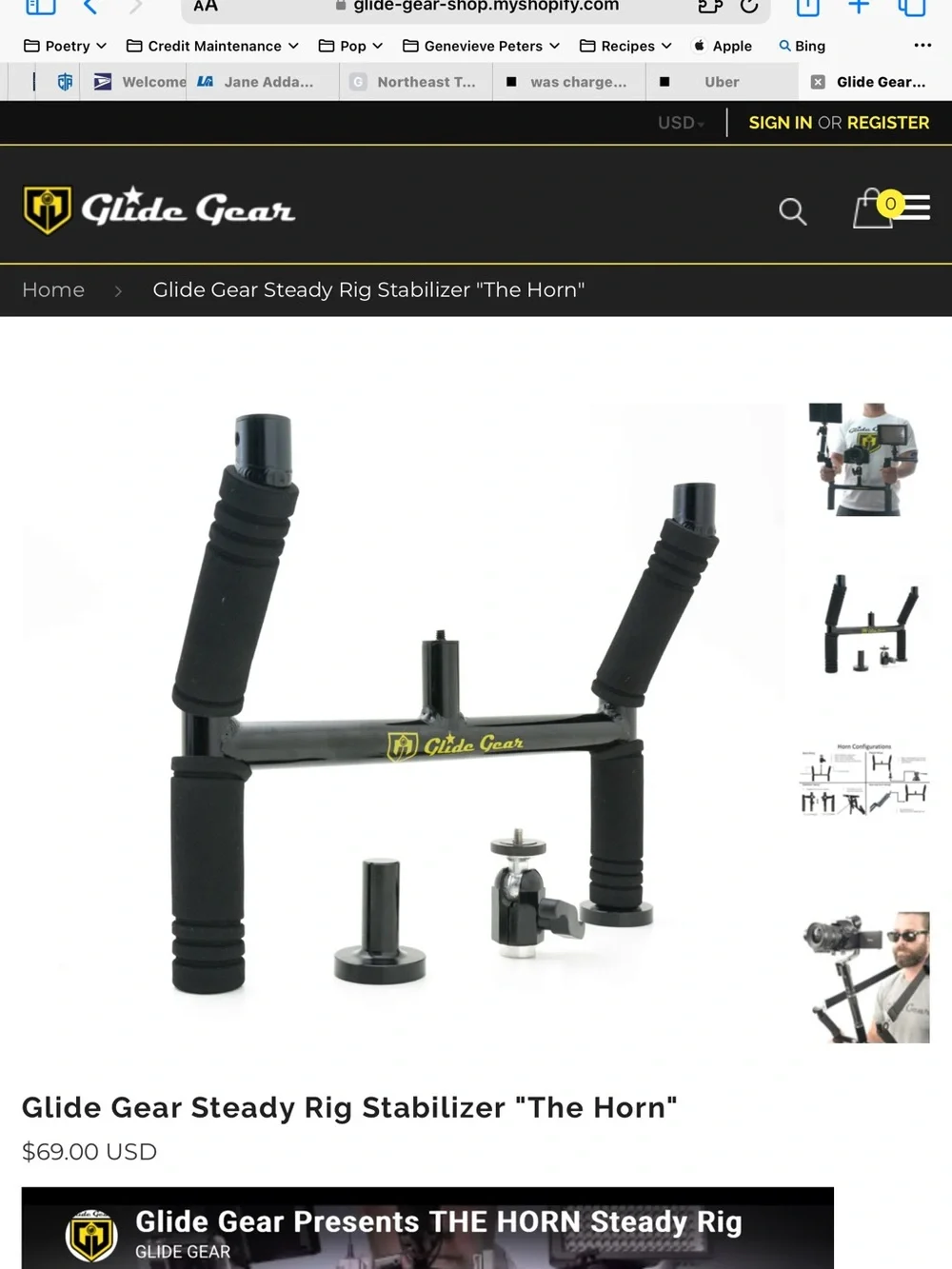 NWOT “The Horn” Steady Rig Stabilizer - Black with Yellow Logo